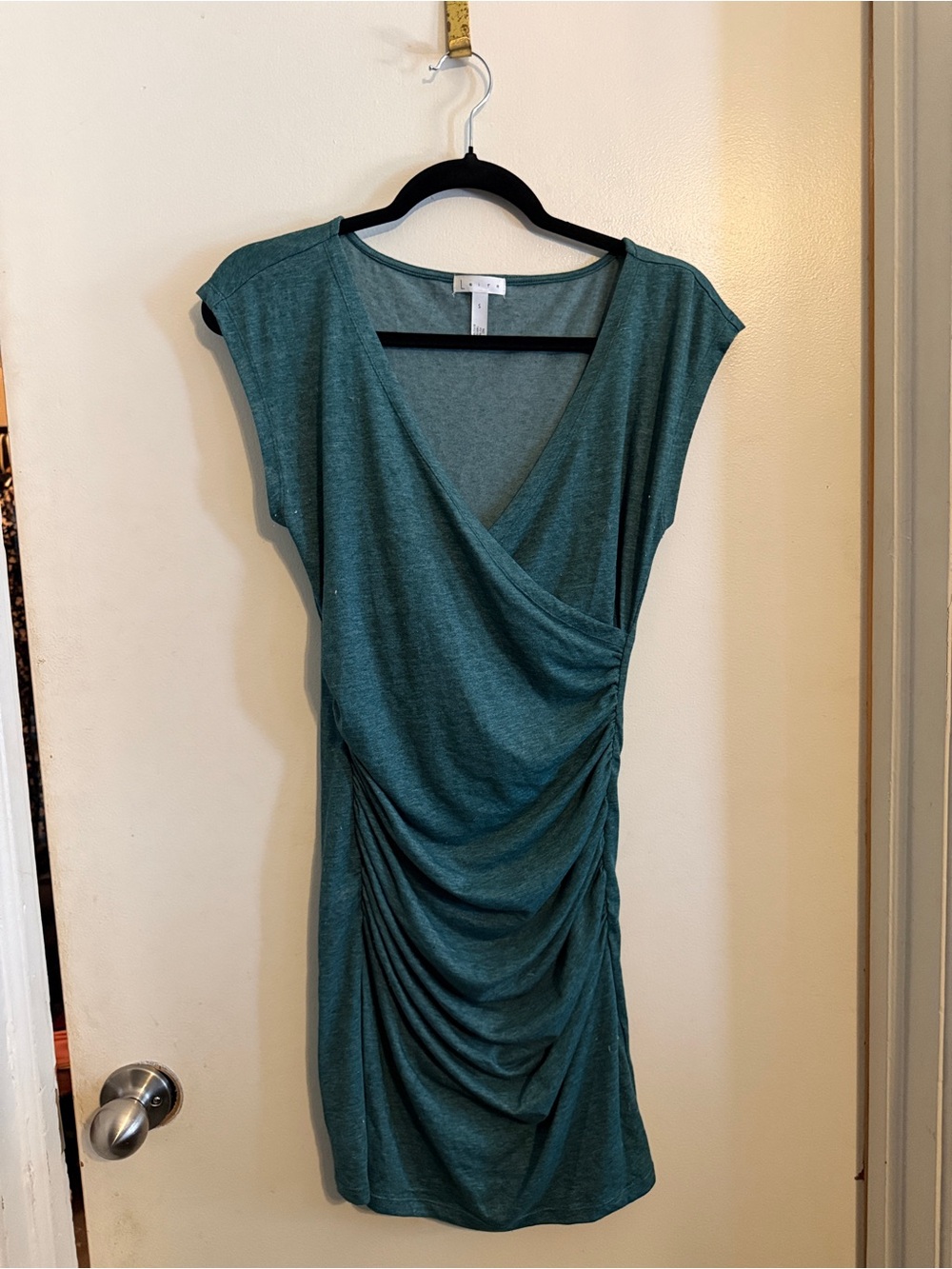 Leith Teal Ruched Wrap-Style Midi Dress